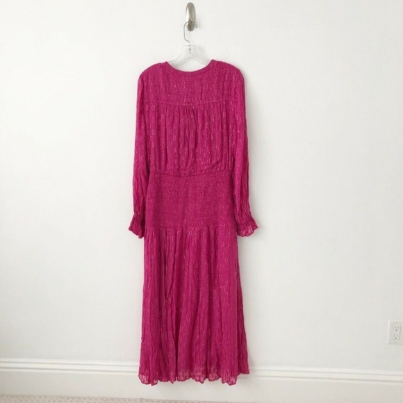 NWT Anthropologie Smocked Maxi Dress M $180 HTF Pink Gold Long Sleeve - Picture 9 of 9